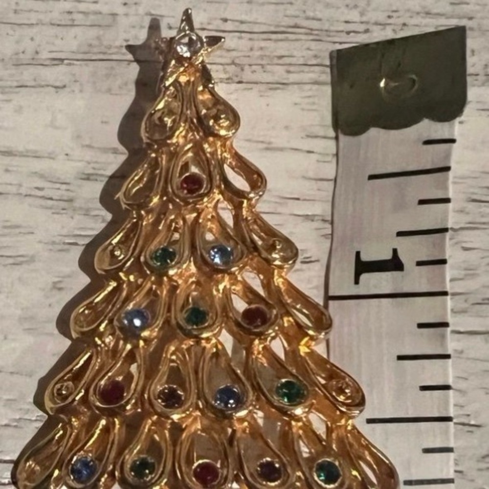 Vintage Christmas brooch goldtone with crystals - Picture 5 of 5